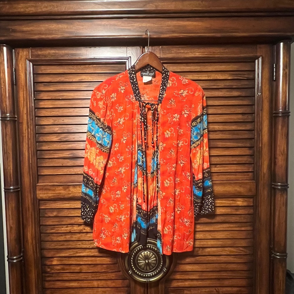 Vintage Carole Little Open Front Cardigan Duster Blouse Vintage Sz Petite 2